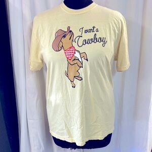 I want a cowboy pale yellow XL tshirt Kirstie Lynn & Galen Clark merch